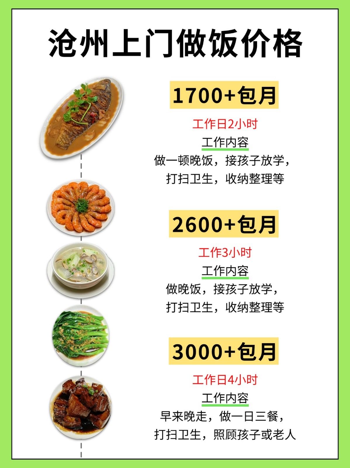 沧州，三口之家2600请的半天做饭阿姨