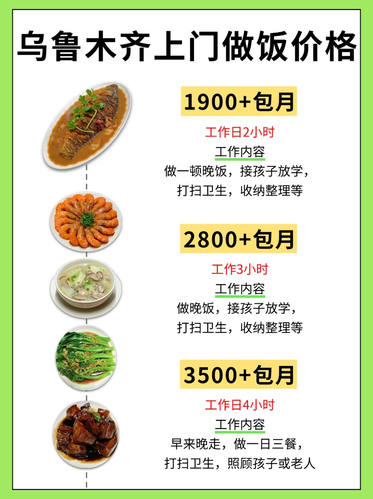 乌鲁木齐，三口之家2800请的半天做饭阿姨