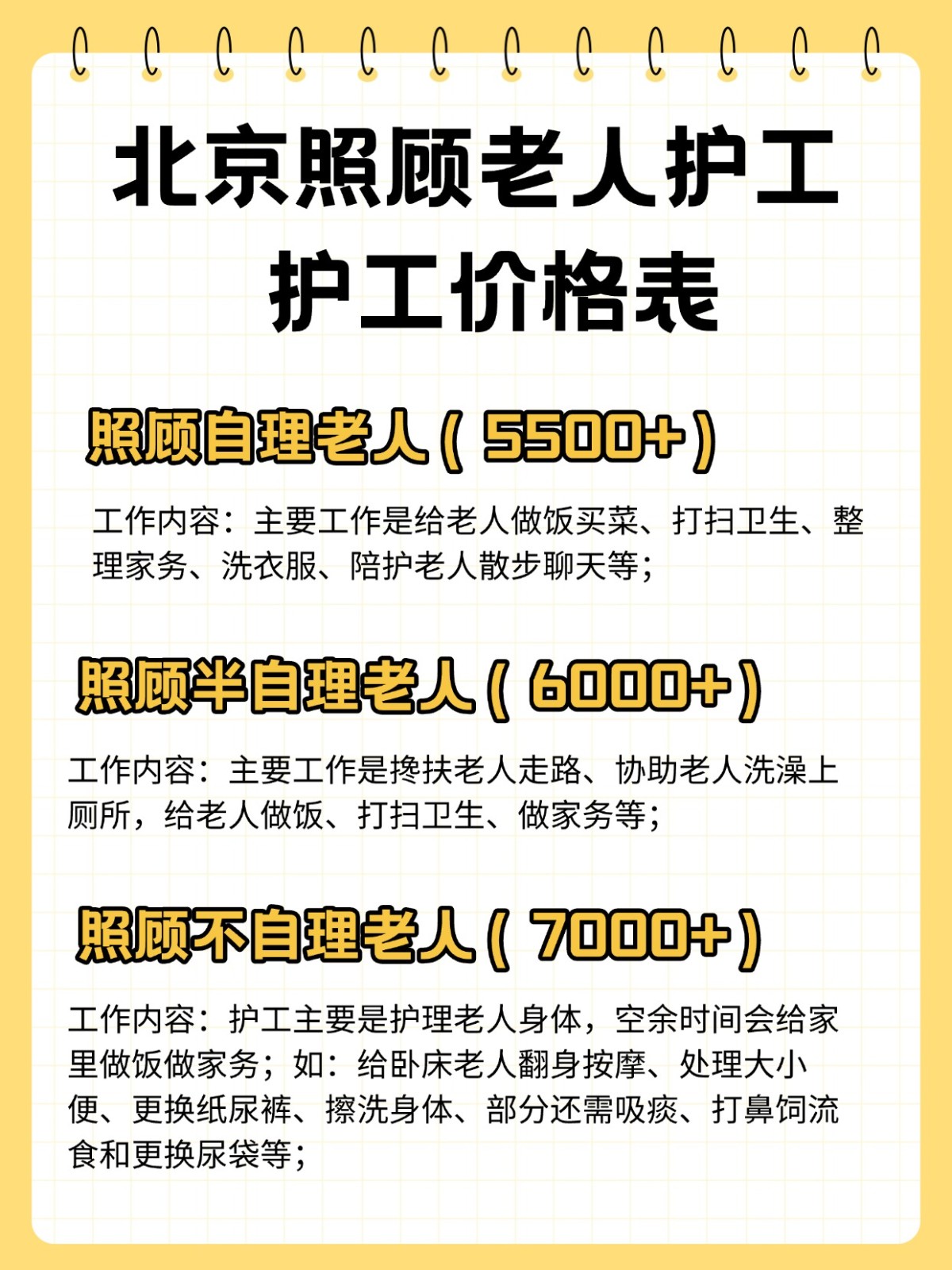 北京护工上门照顾老人价格表,请护工必看!