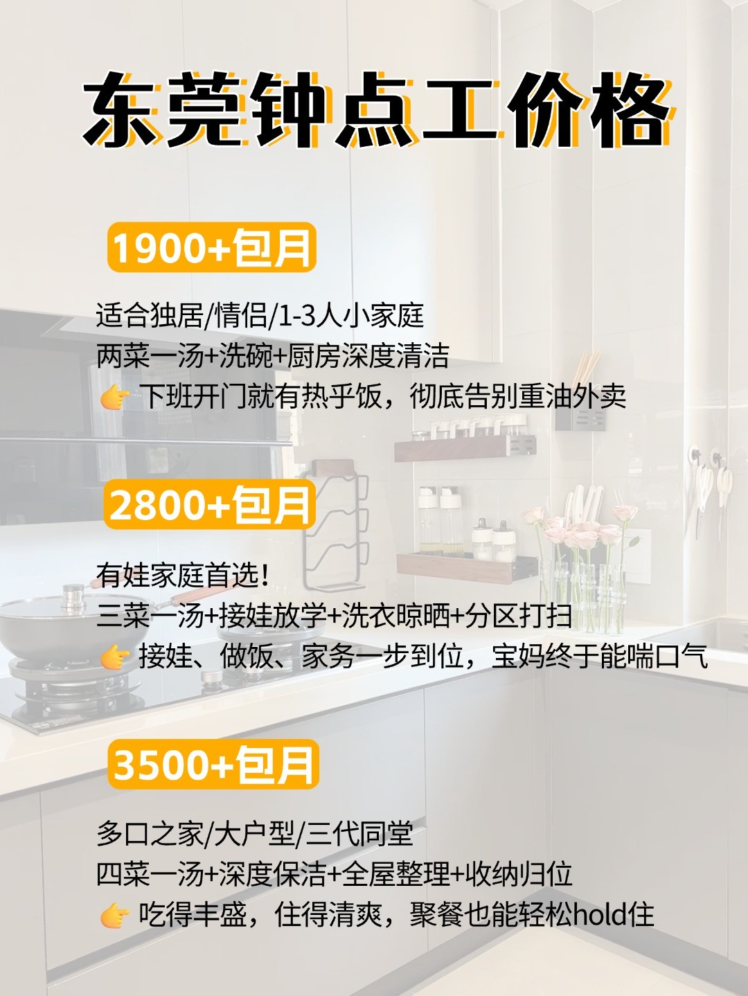 东莞钟点工上门做饭太香了，包月1900起