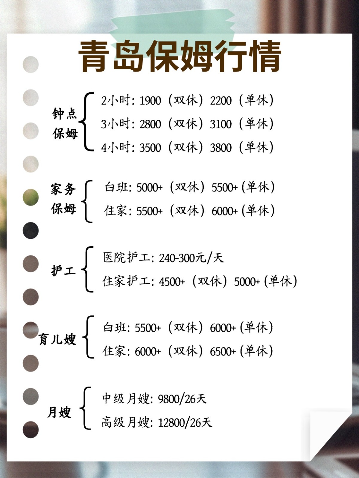 2026年青岛保姆行情