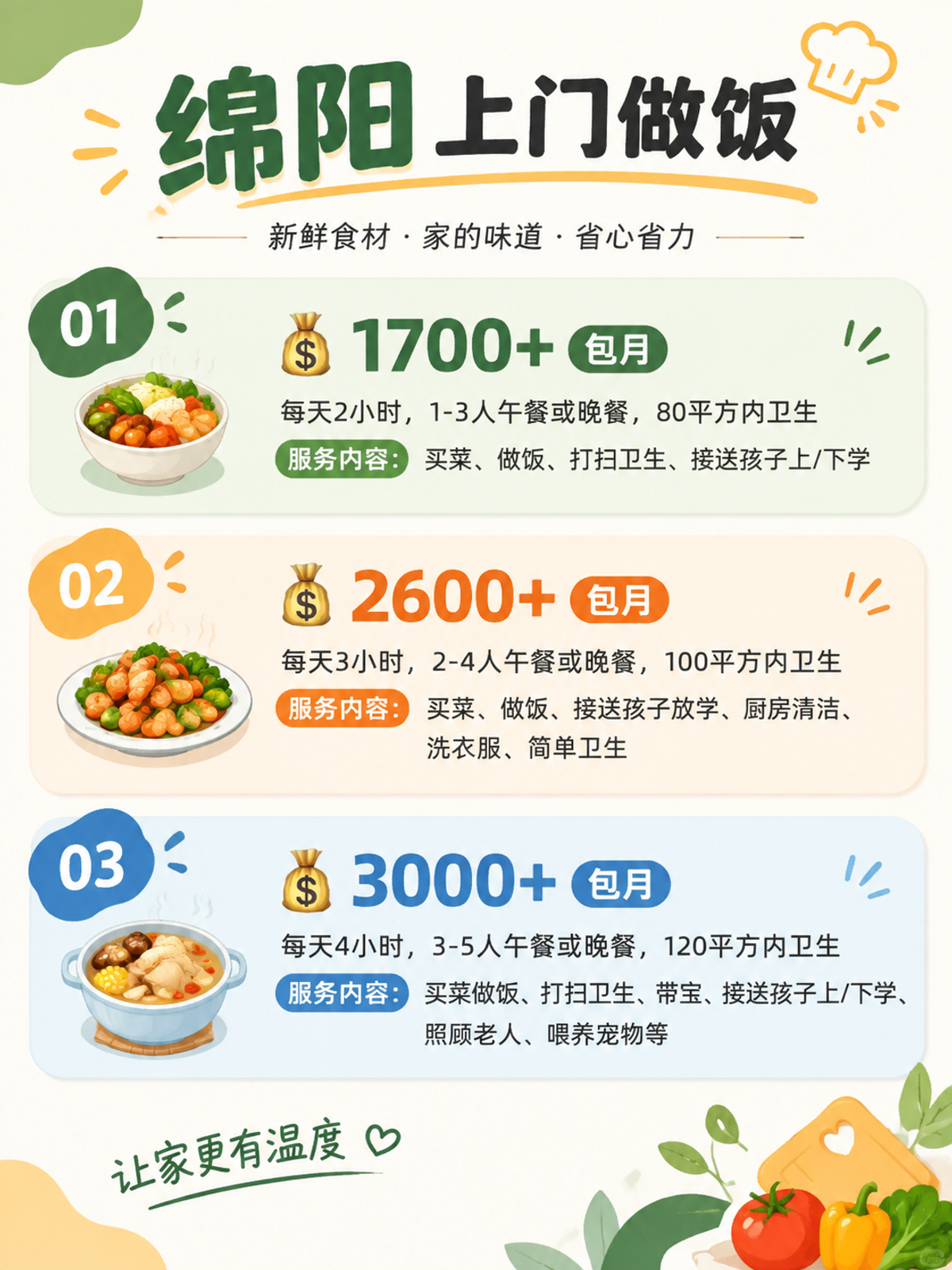 绵阳上门做饭包月1700+直接解放双手❗️