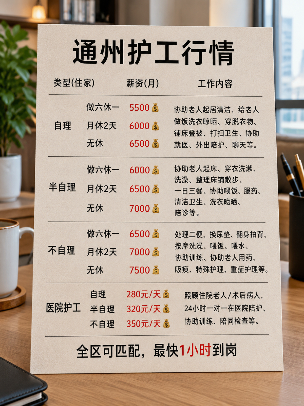 通州护工保姆价目表，照顾老人病人看护