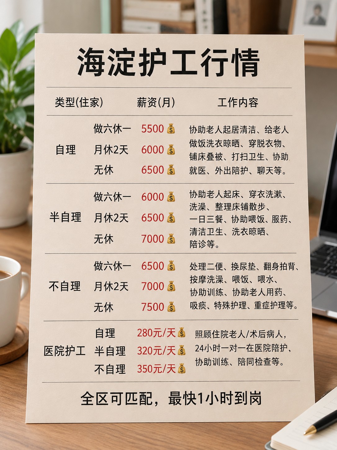 海淀护工保姆价目表，照顾老人病人看护