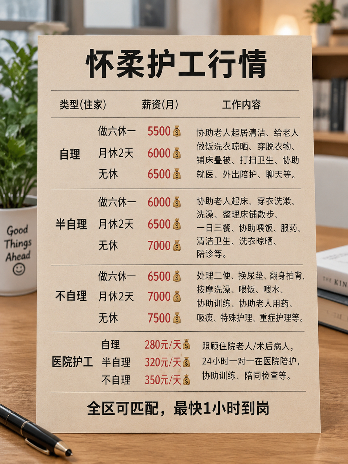 怀柔护工保姆价目表，照顾老人病人看护