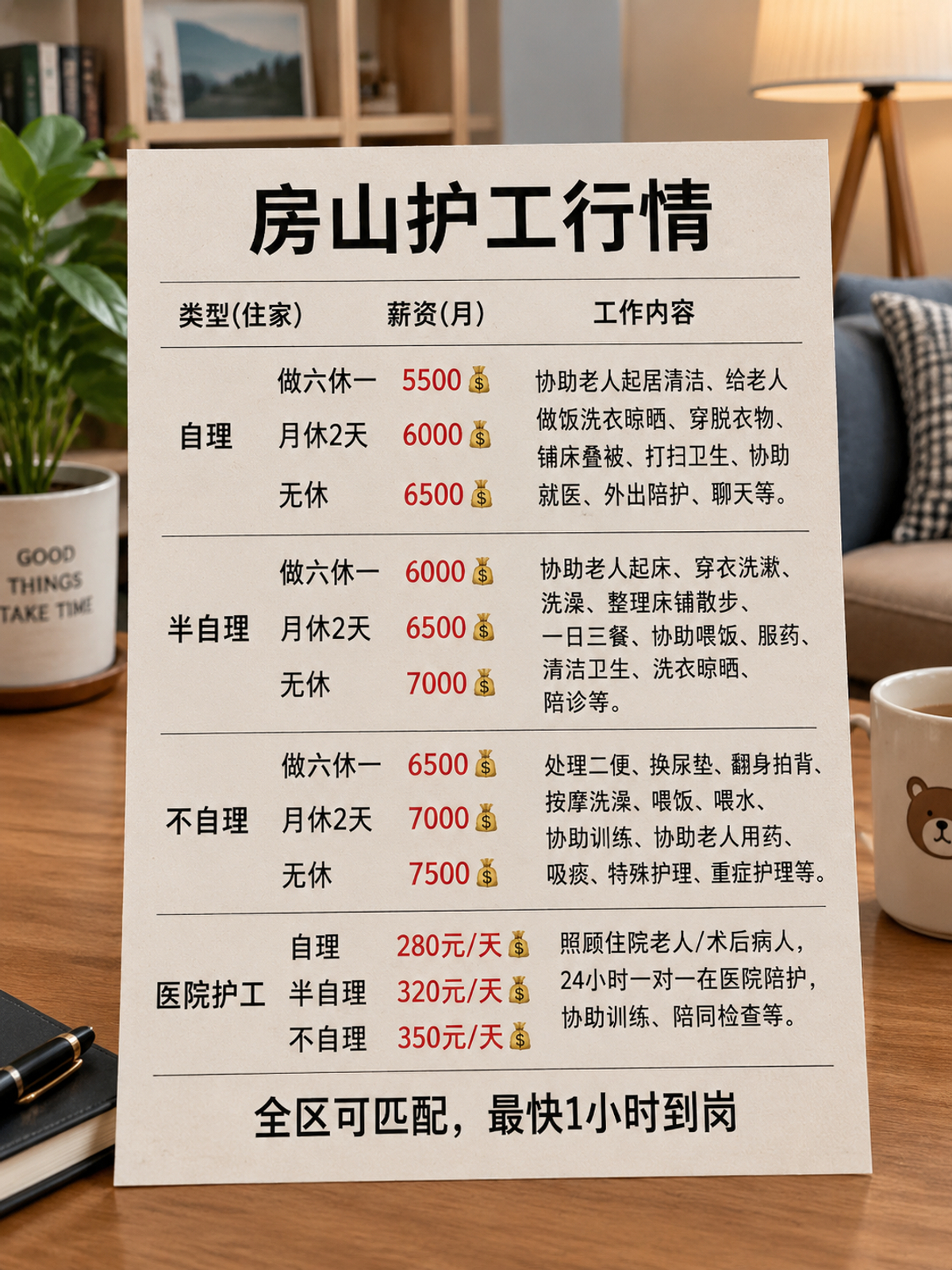 房山护工保姆价目表，照顾老人病人看护