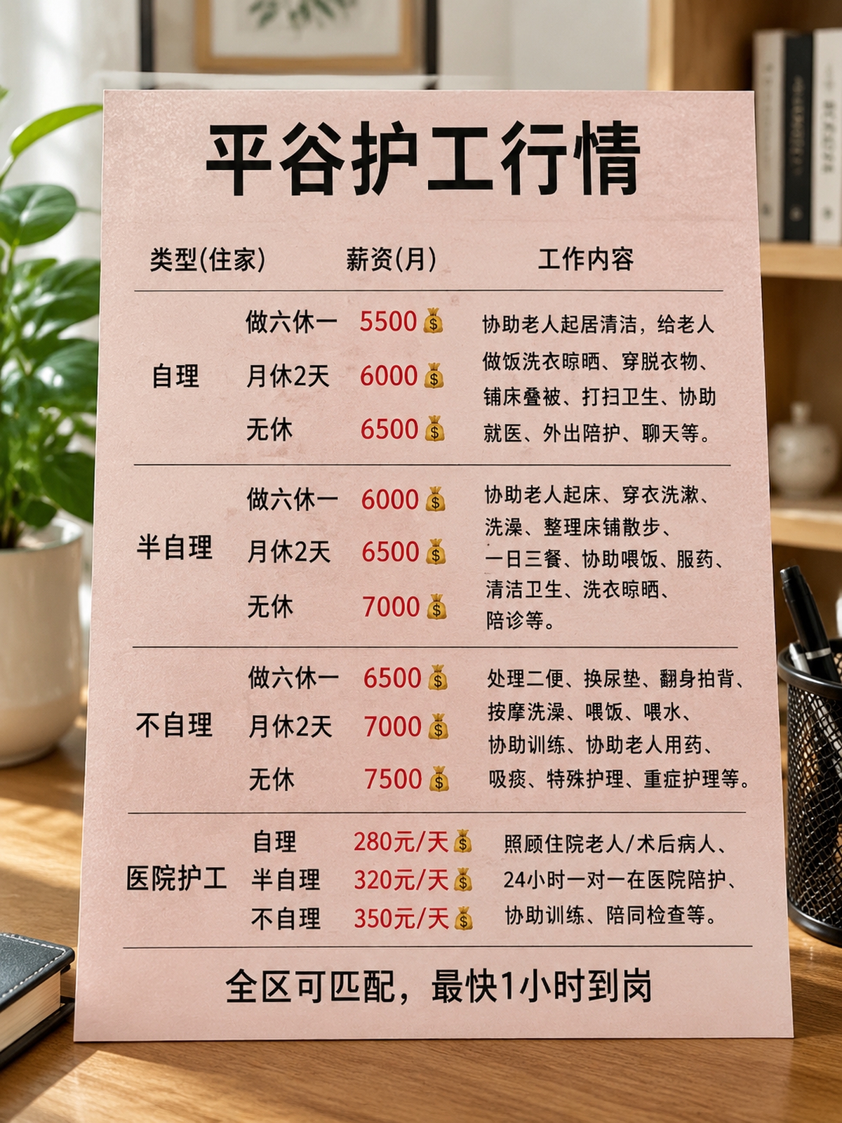 平谷护工保姆价目表，照顾老人病人看护