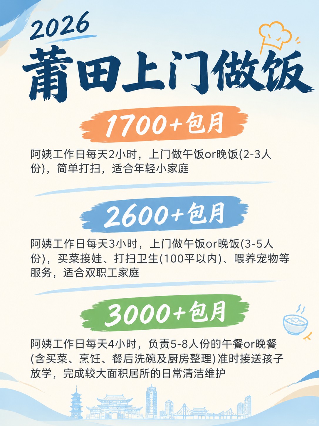 2026莆田上门做饭阿姨包月最新行情