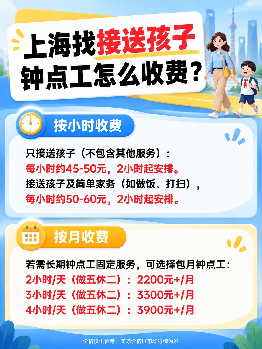 2026上海找接送孩子钟点工怎么收费?