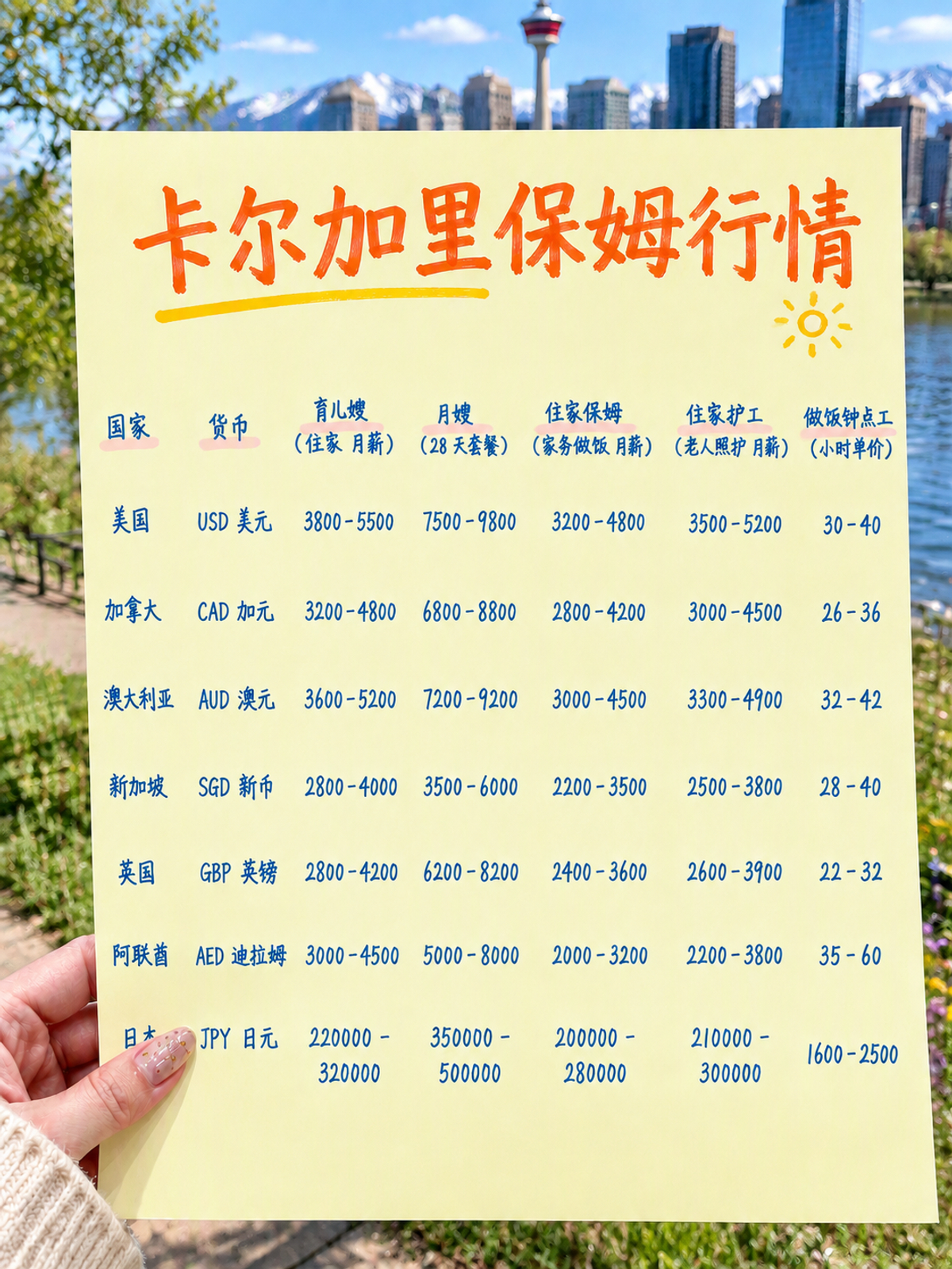 卡尔加里保姆、育儿嫂、月嫂价格表来啦