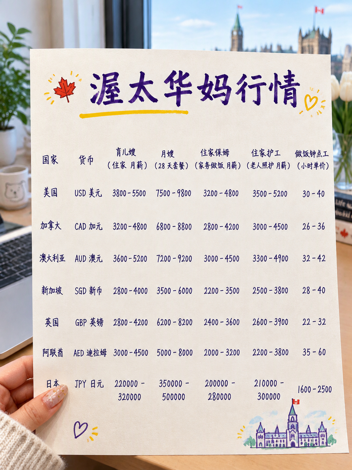 渥太华保姆、育儿嫂、月嫂价格表来啦