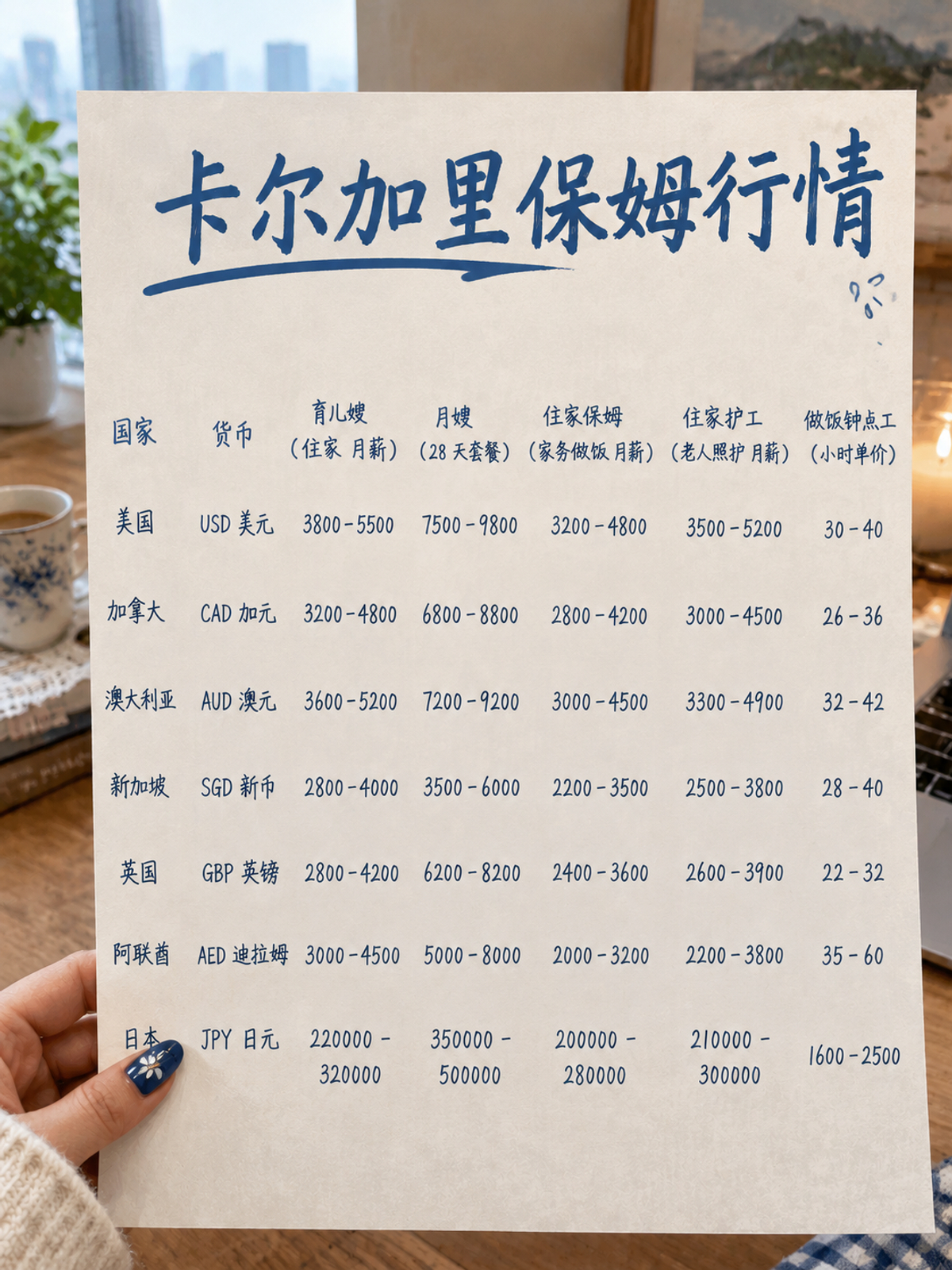 卡尔加里保姆、育儿嫂、月嫂价格表来啦