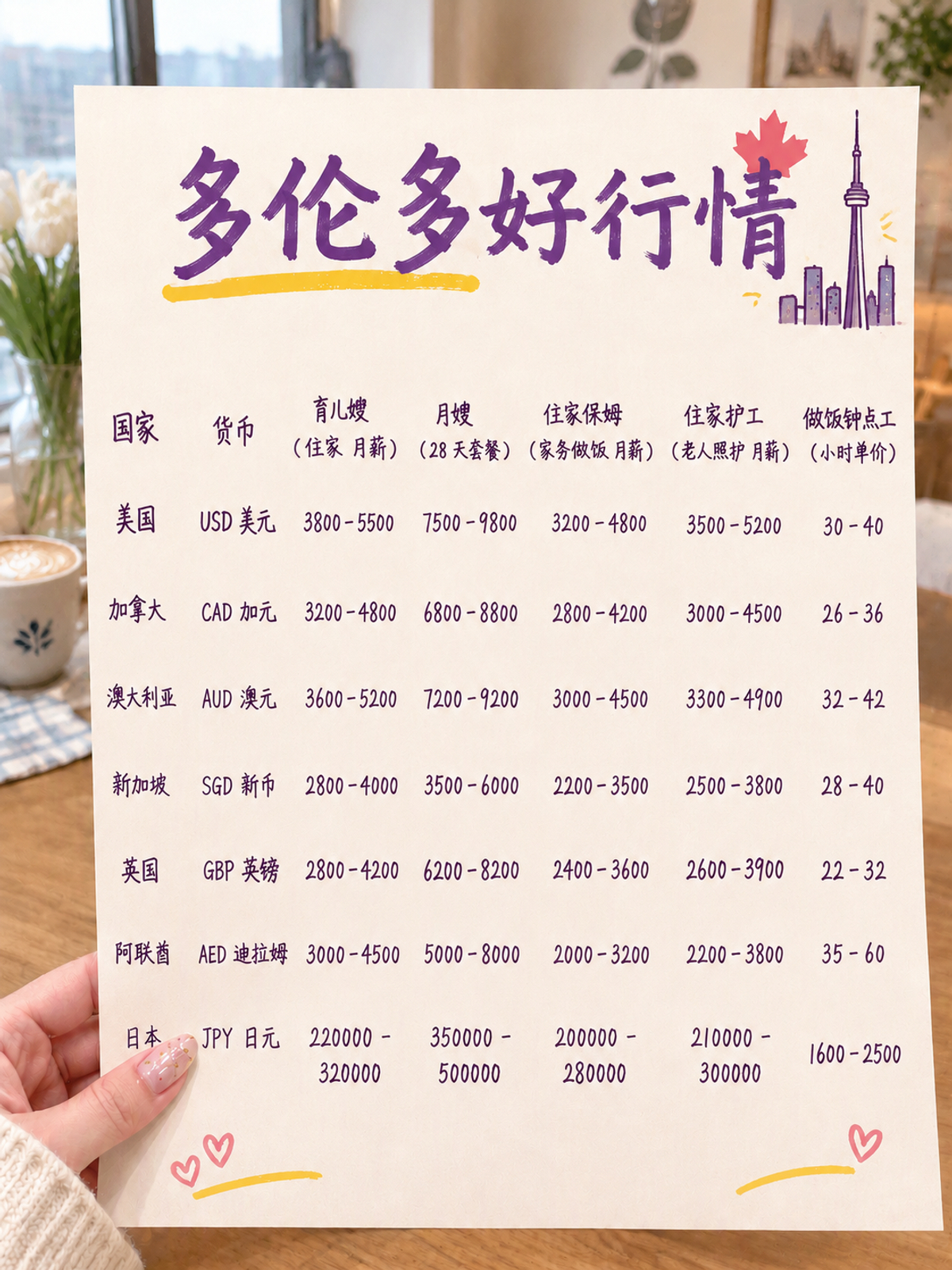多伦多保姆、育儿嫂、月嫂价格表来啦