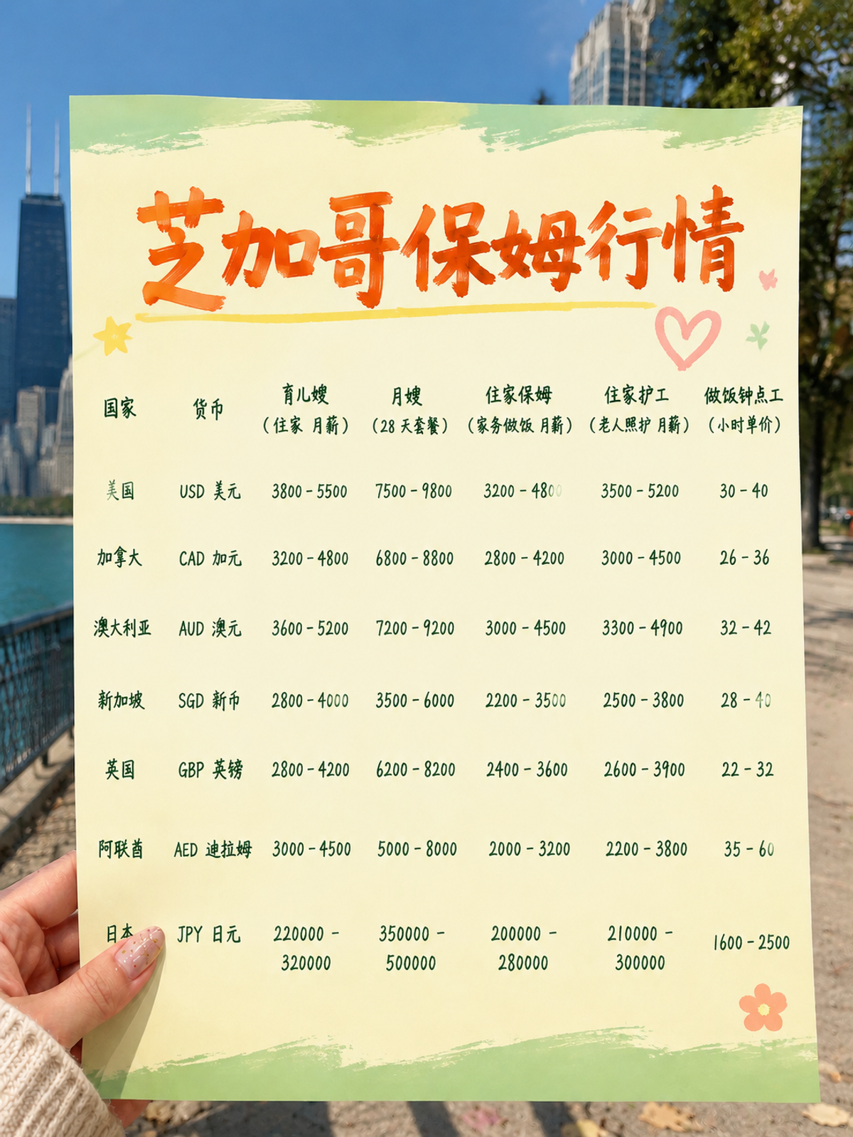 芝加哥保姆、育儿嫂、月嫂价格表来啦