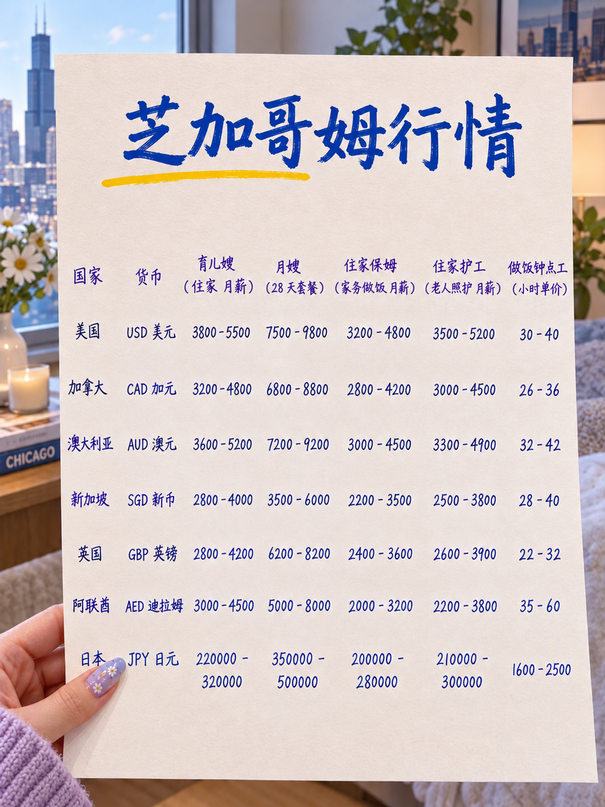 芝加哥保姆、育儿嫂、月嫂价格表来啦