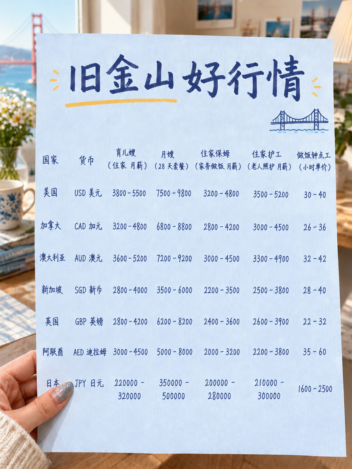 旧金山保姆、育儿嫂、月嫂价格表来啦