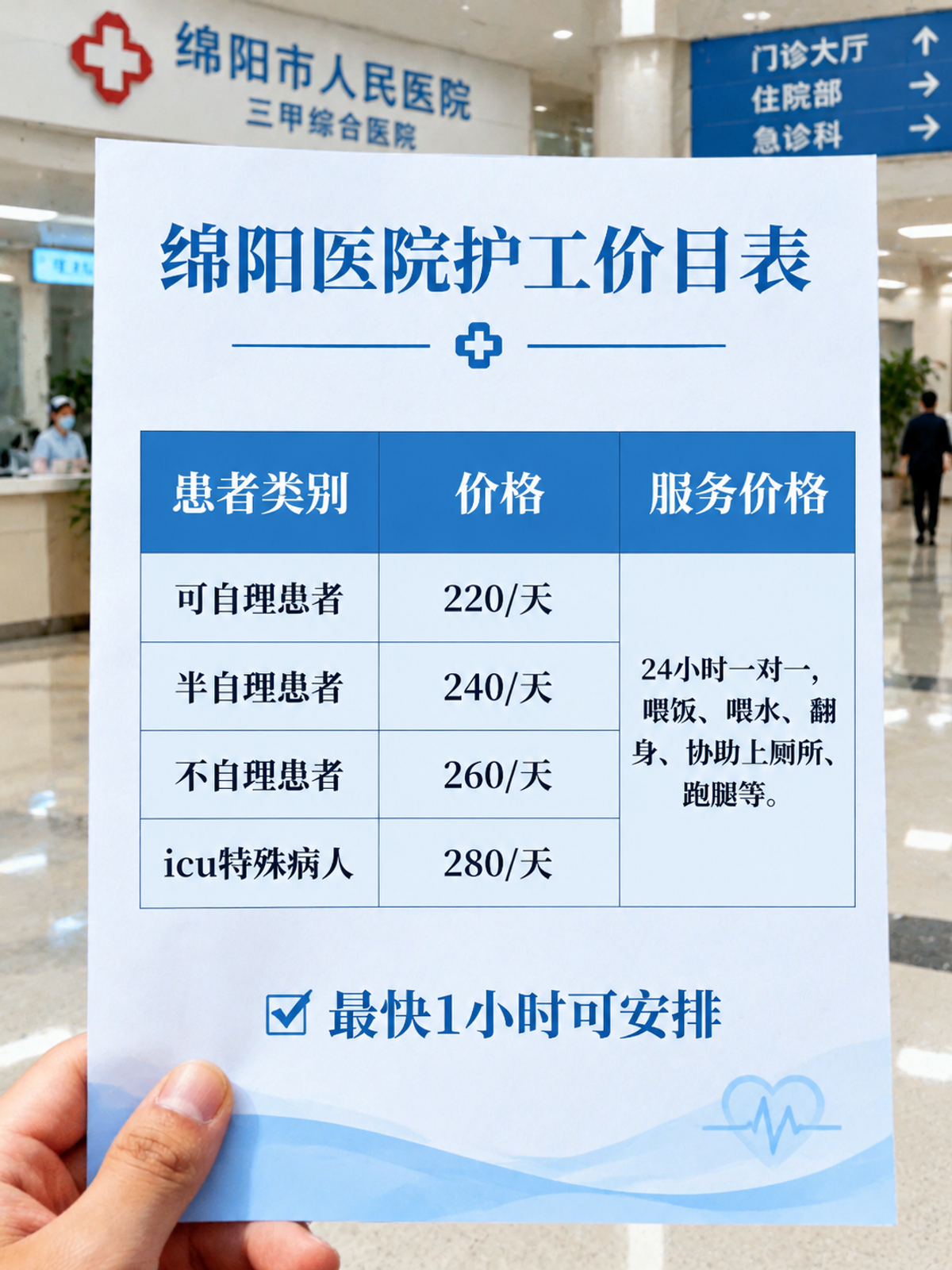绵阳医院护工价目表