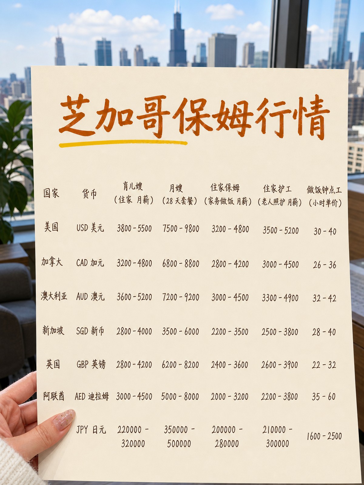 芝加哥保姆、育儿嫂、月嫂价格表来啦