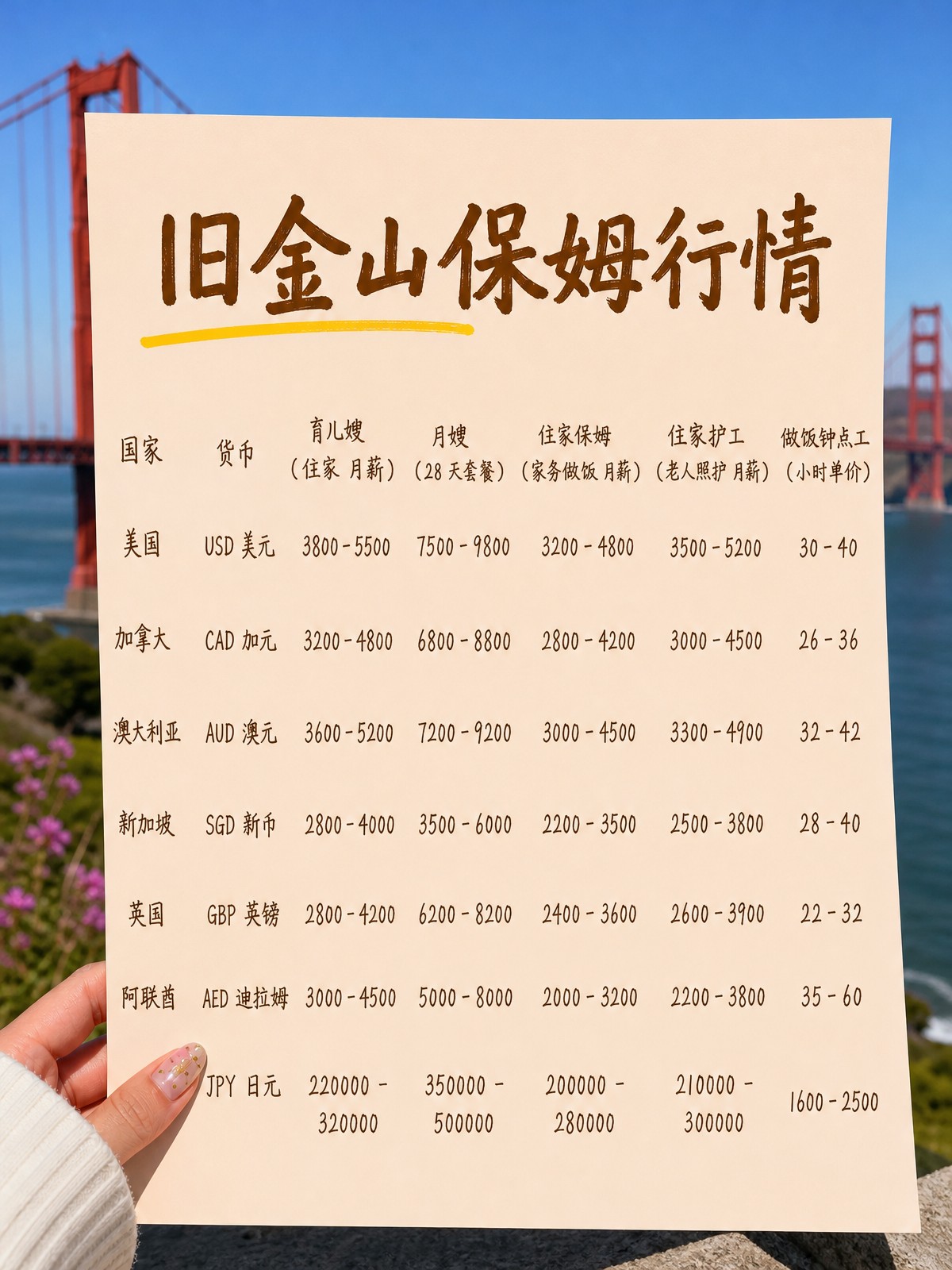 旧金山保姆、育儿嫂、月嫂价格表来啦