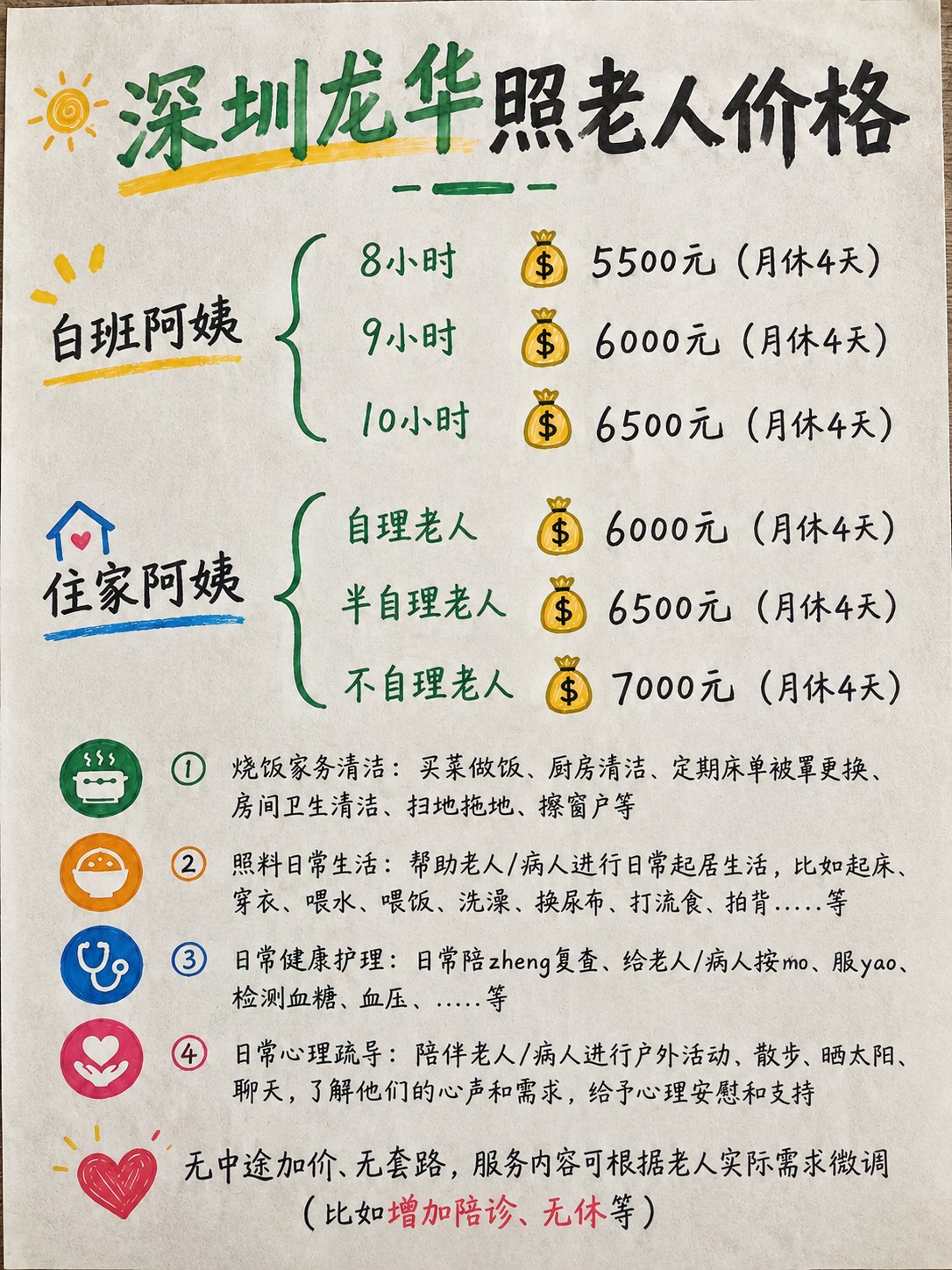 深圳龙华照顾老人保姆价格｜明码标价不踩坑