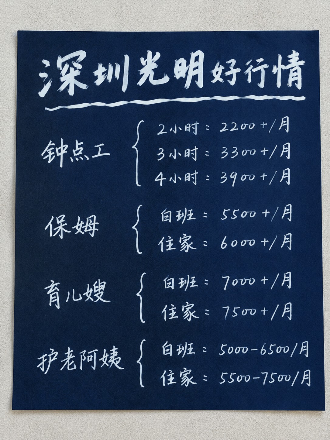 深圳光明住家阿姨工资行情!找阿姨必看